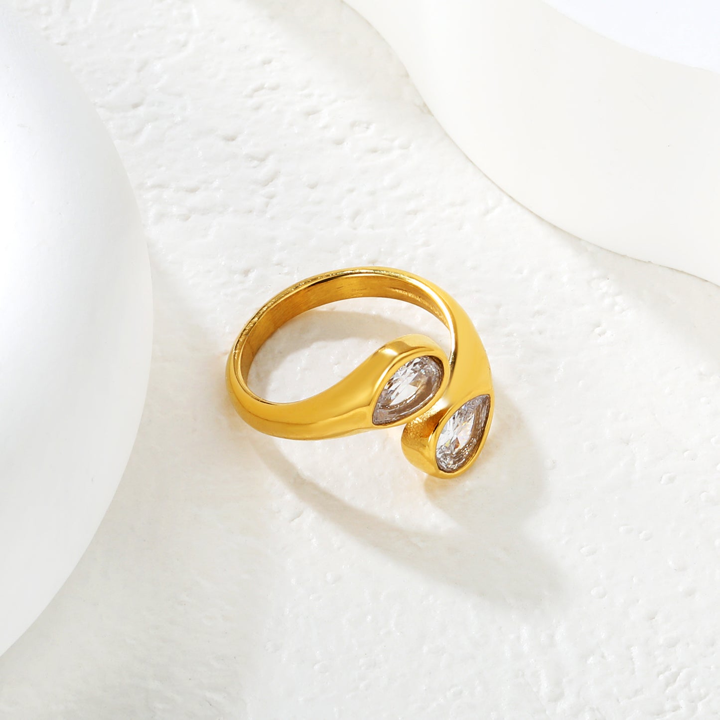 Geometric Double Teardrop Ring | Stainless Steel Gold Wrap Ring Minimalist statement jewelry for women