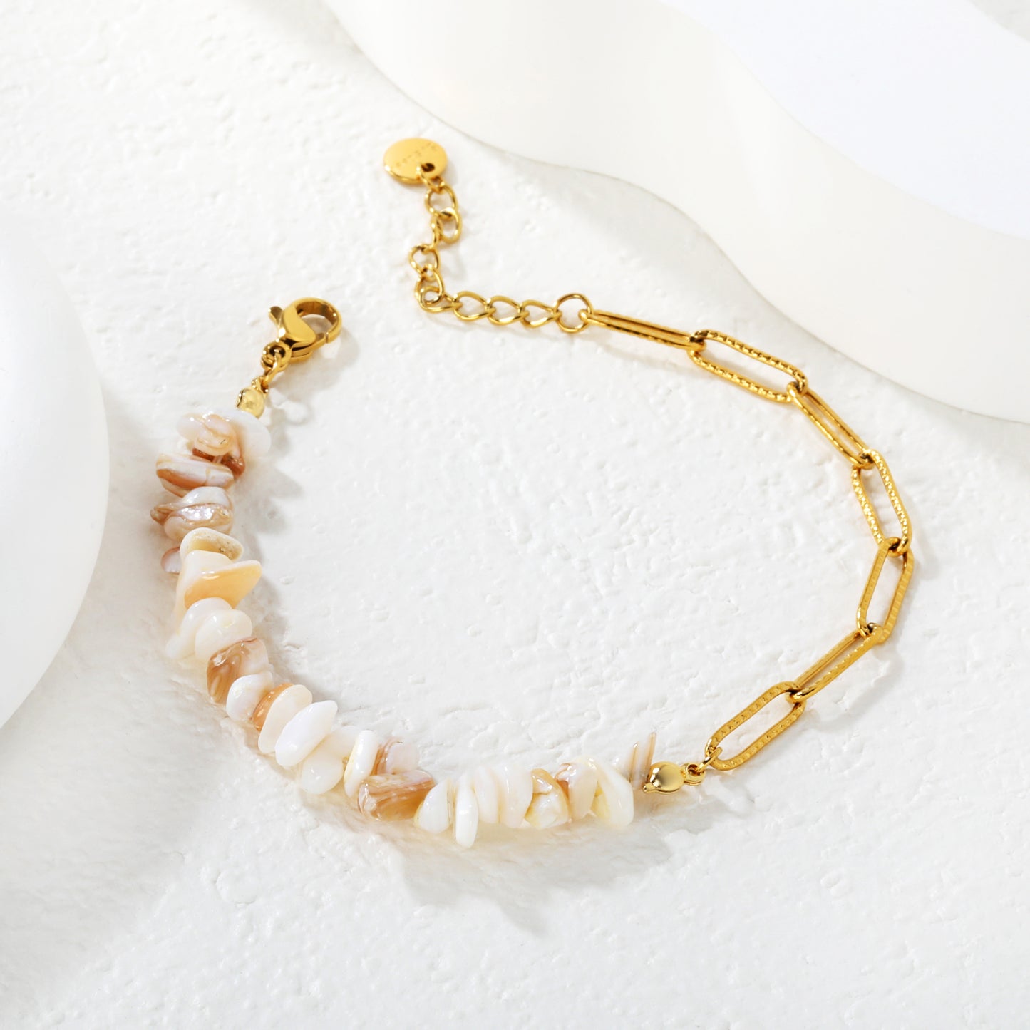 Boho Natural Gemstone Chip Bracelet with Gold Paperclip Chain | Hypoallergenic Beach Jewelry
