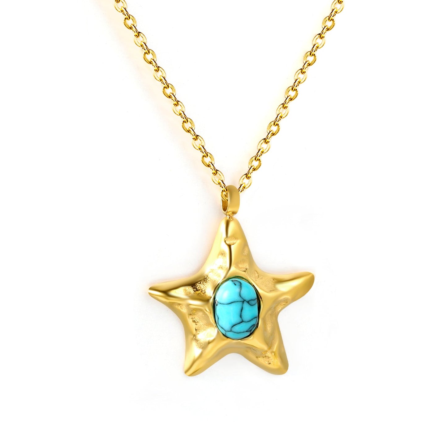 Starfish with oval blue turquoise pendant 21.2mm necklace 50+5cm