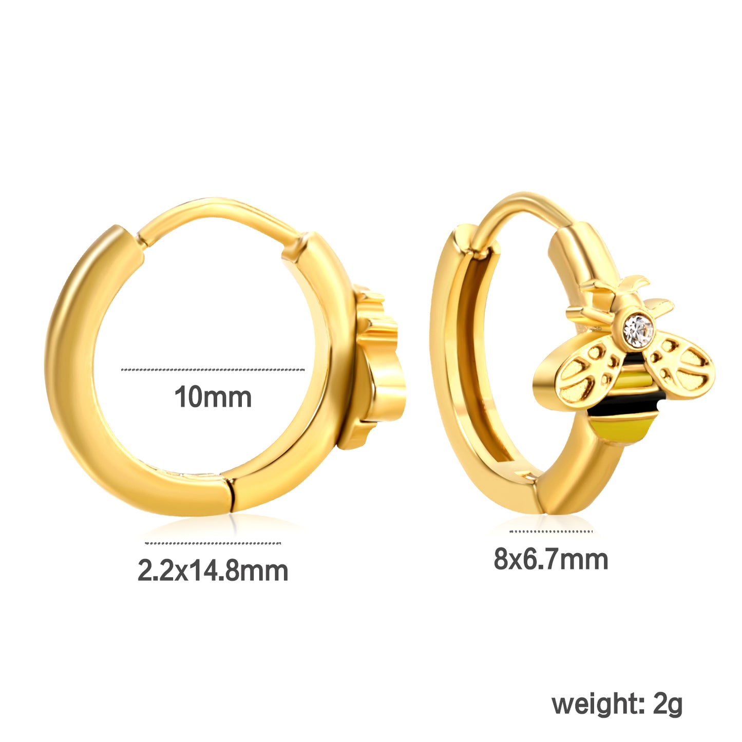 Wholesale Nature-Inspired Earrings – Butterfly & Bee Designs with White Zircon/Czech Glass (Gold Stainless Steel, 2.2mm French Hook)