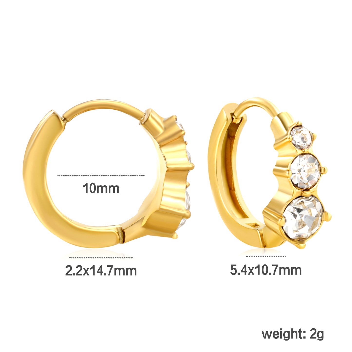 Wholesale Gold Stainless Steel Earrings Collection - 6 Trendy Styles with White Zircon/Czech Glass (2.2mm French Hooks)