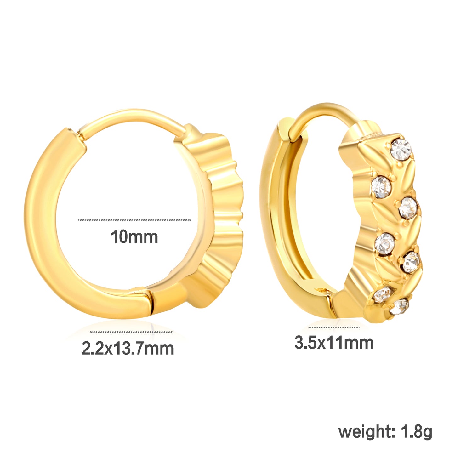 ✨ Wholesale Gold Stainless Steel Ear Cuff Set - 5 Geometric Designs w/ White Crystals | 10mm Adjustable (1.7-2.2g)