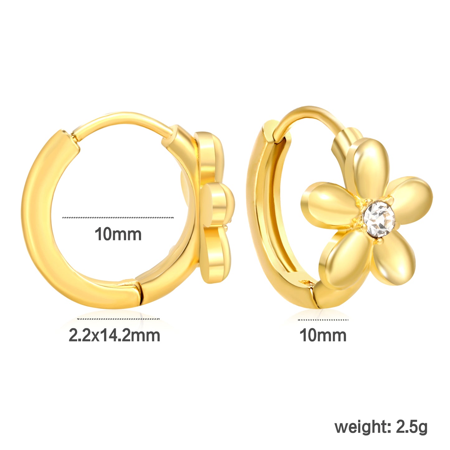 ✨ Wholesale Gold Floral & Butterfly Ear Cuffs - 6.2-10mm Designs w/ White Zircon | 10mm Adjustable Stainless Steel (1.6-2.5g)