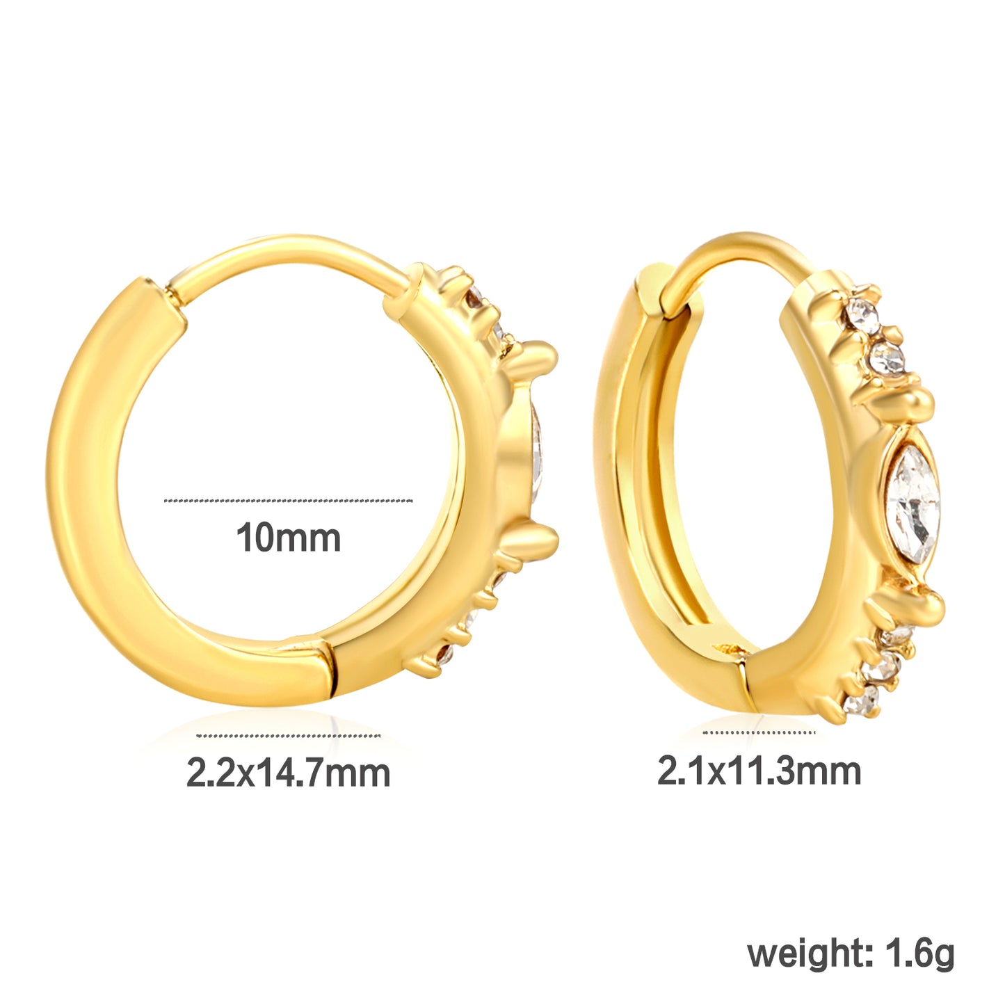 Wholesale Gold Stainless Steel Earrings Collection - 6 Trendy Styles with White Zircon/Czech Glass (2.2mm French Hooks)