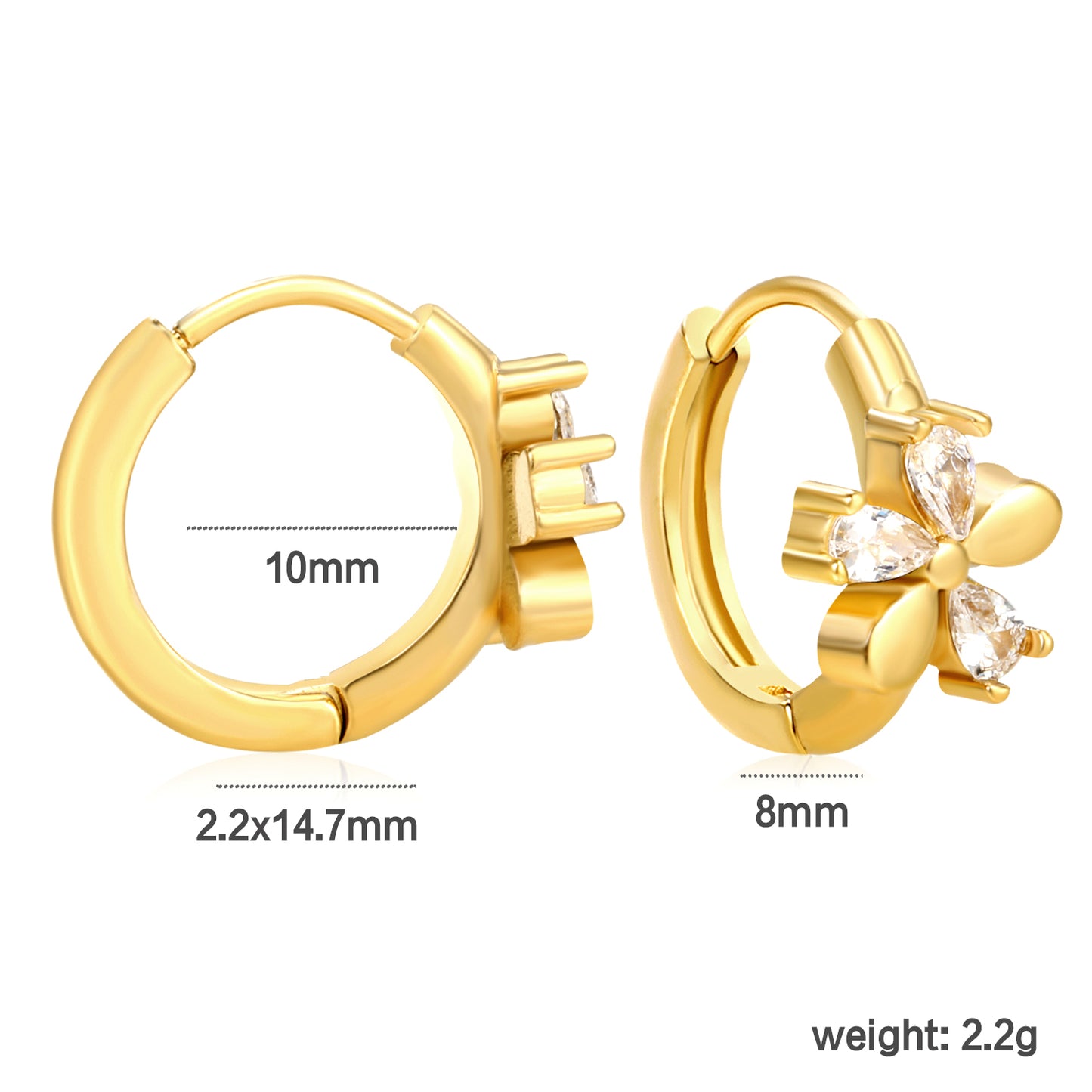 ✨ Wholesale Gold Floral & Butterfly Ear Cuffs - 6.2-10mm Designs w/ White Zircon | 10mm Adjustable Stainless Steel (1.6-2.5g)