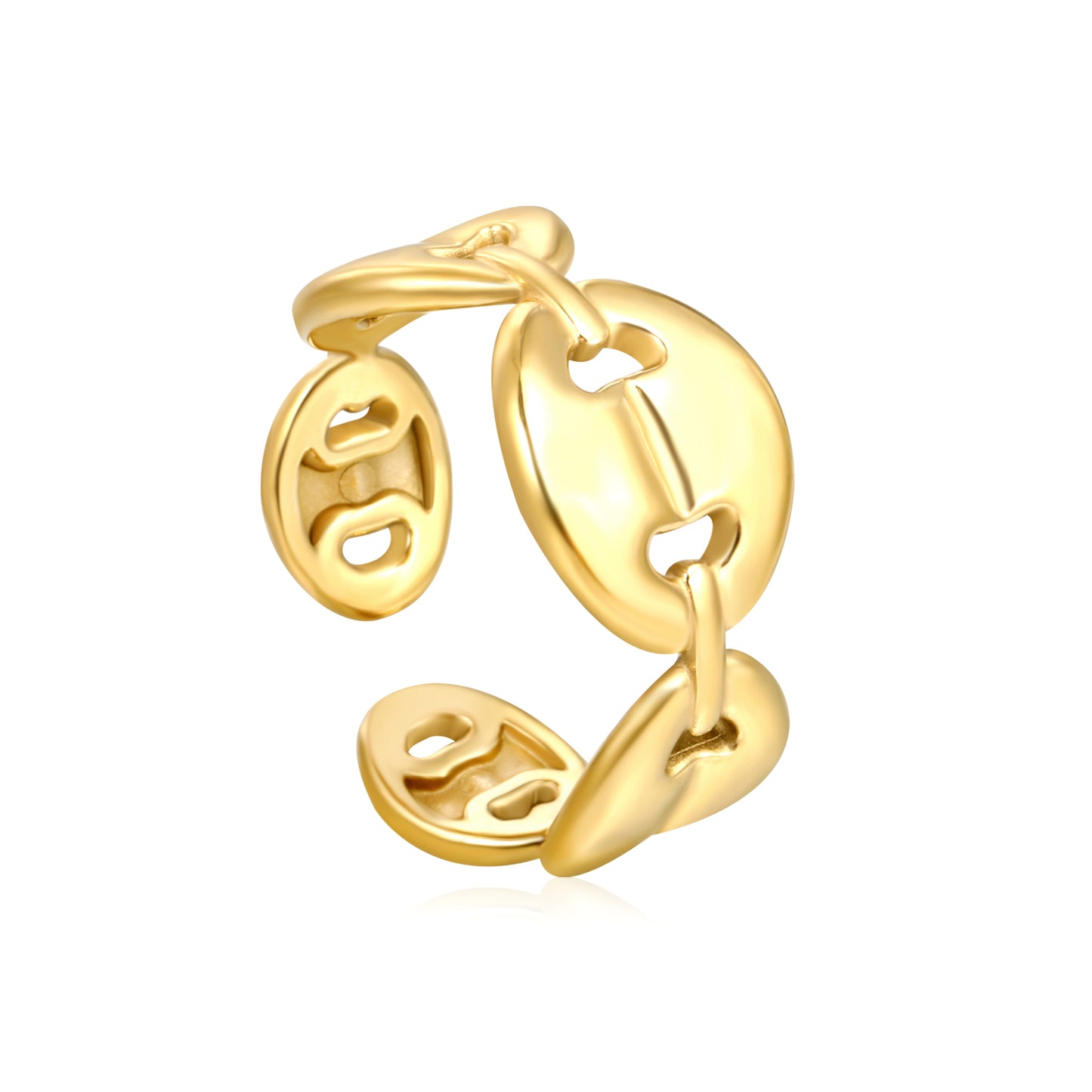 ✨ Wholesale Stainless Steel Open Ring - Gold Tone Adjustable Size 8 (10mm Height, 2.8g)