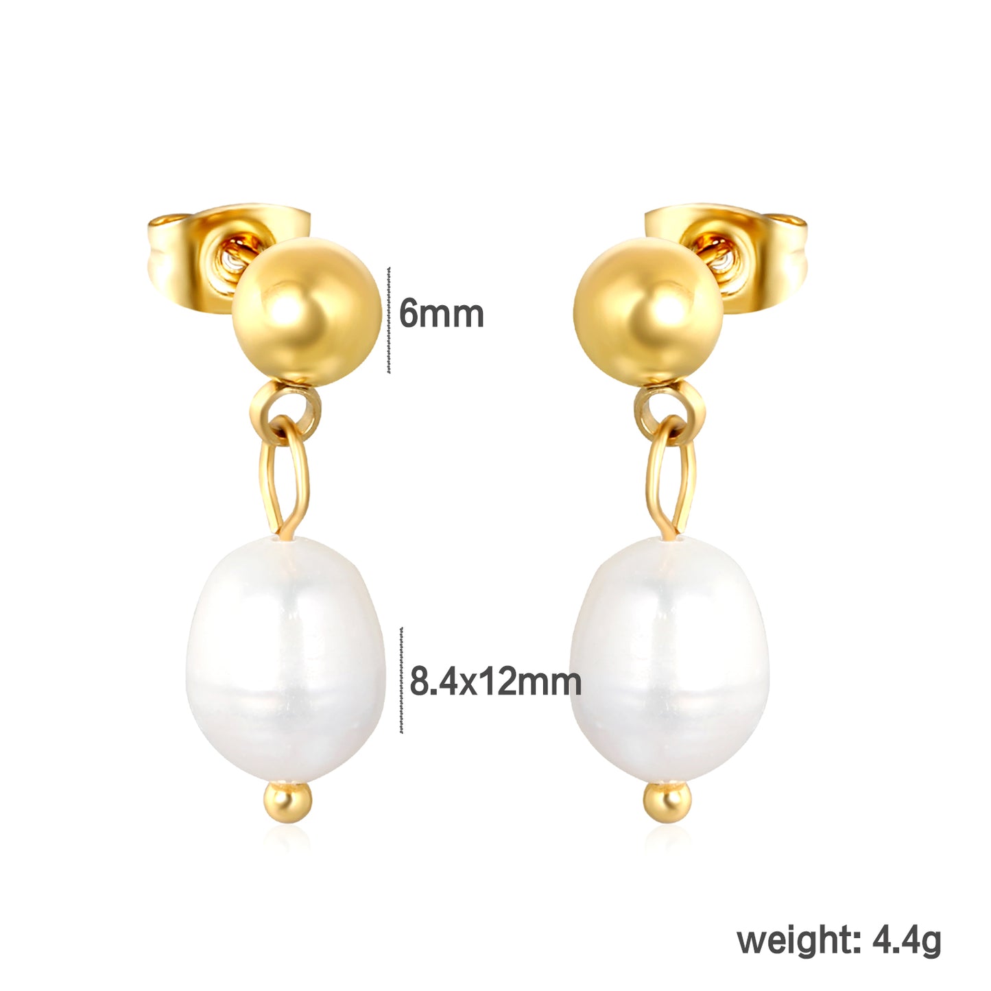 ✨ Luxury Pearl Earrings Wholesale 8.4x12mm Natural Pearl | 6mm Gold Spacer | Hypoallergenic Jewelry for Boutiques