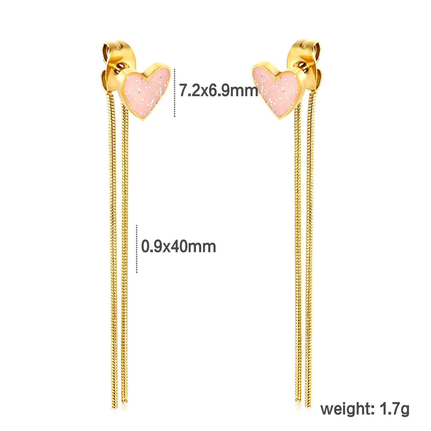 ✨ Trendy Tassel Heart Earrings Wholesale Pink Enamel & Gold Chain | Lightweight 1.7g | Hypoallergenic Ear Jewelry