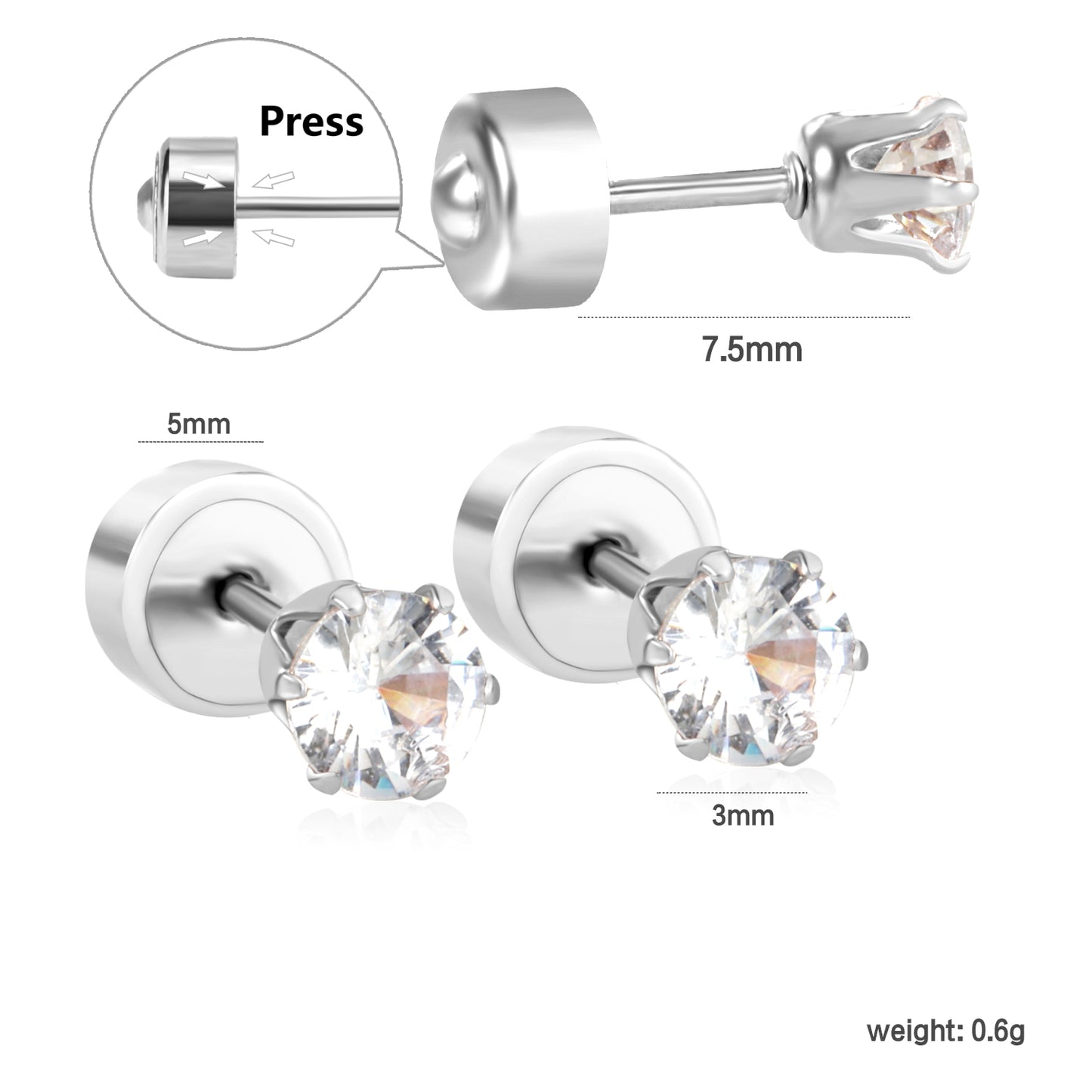 ✨ Wholesale 5mm Rose Gold Press Studs Snap-On Earring Posts | 1g Secure Stainless Steel Backings (100-Pack Bulk)