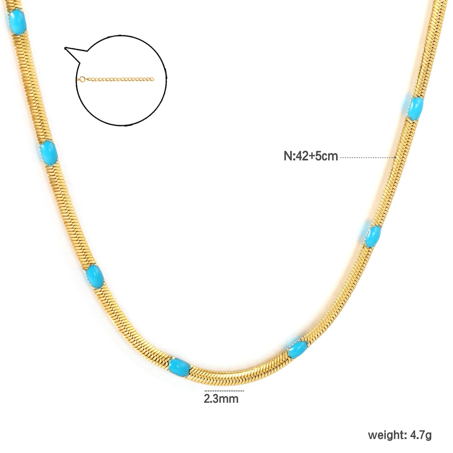 19 places front and back blue oil drop necklace 2.3mm*42+5cm
