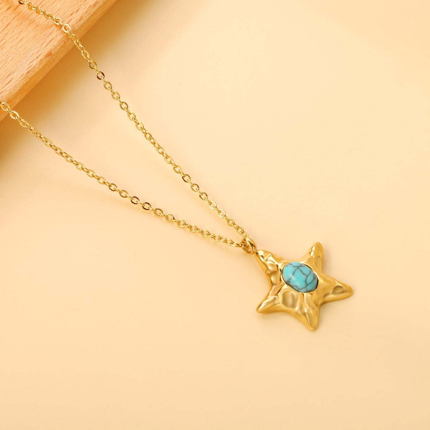 Starfish with oval blue turquoise pendant 21.2mm necklace 50+5cm