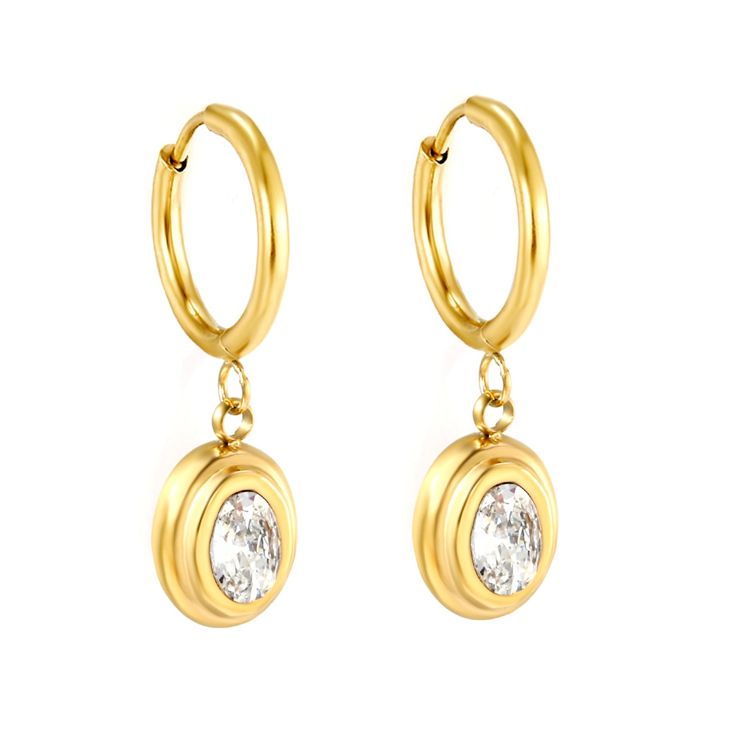 2*10mm I.D. earrings + 8.3*10.5mm oval shape with white/black/garnet/emerald zirconium fittings Gold color