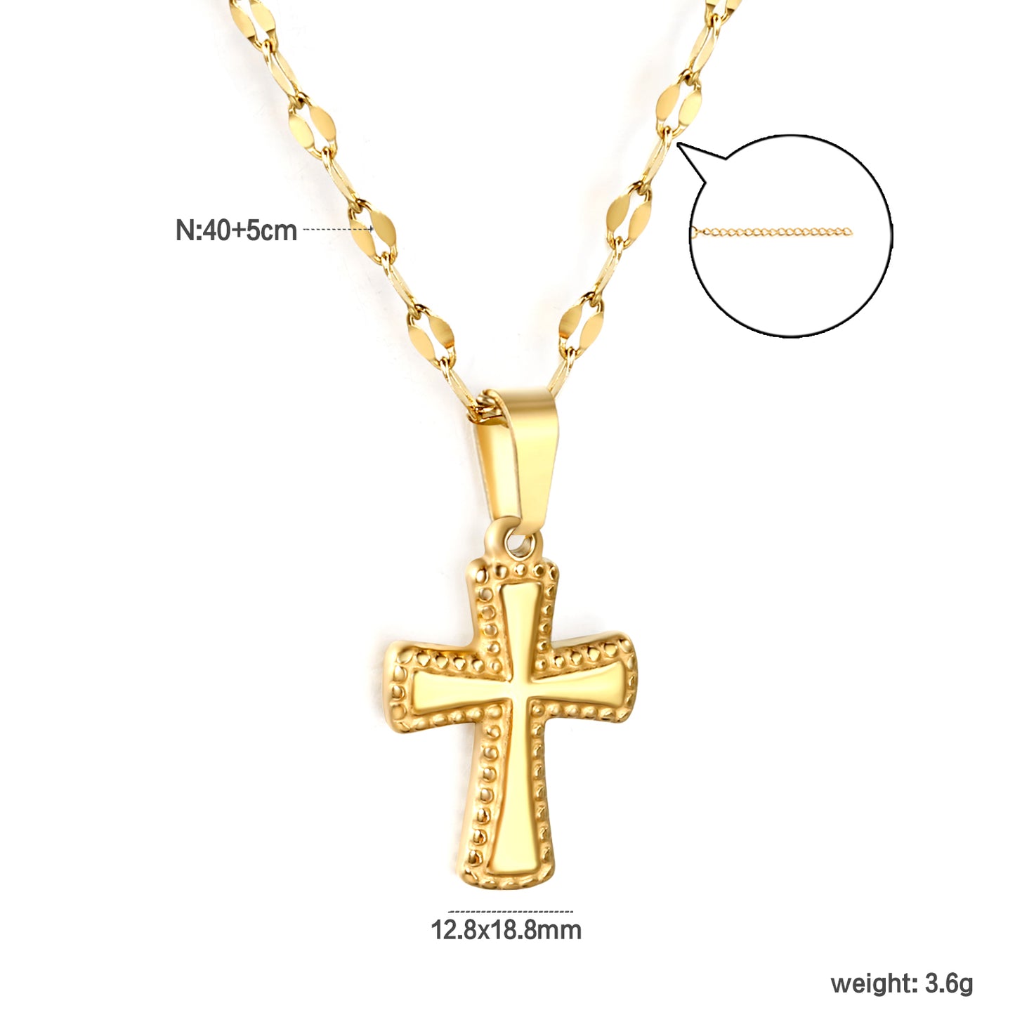 ✨Wholesale Gold Cross Necklace Set 3-Piece Layered (5-31.3mm) + 18.8mm Crucifix | 40+5cm & 45+5cm Chains | Stainless Steel Bulk