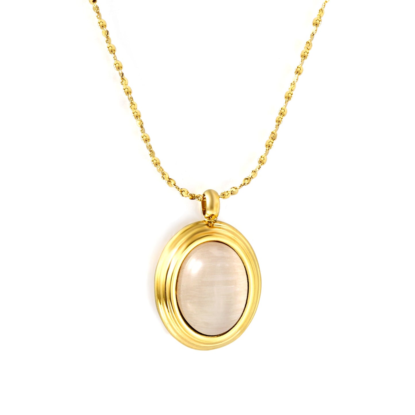 14*17mm oval with white/rose cat's eye/tiger's eye pendant 40+5cm+6mm round necklace gold color