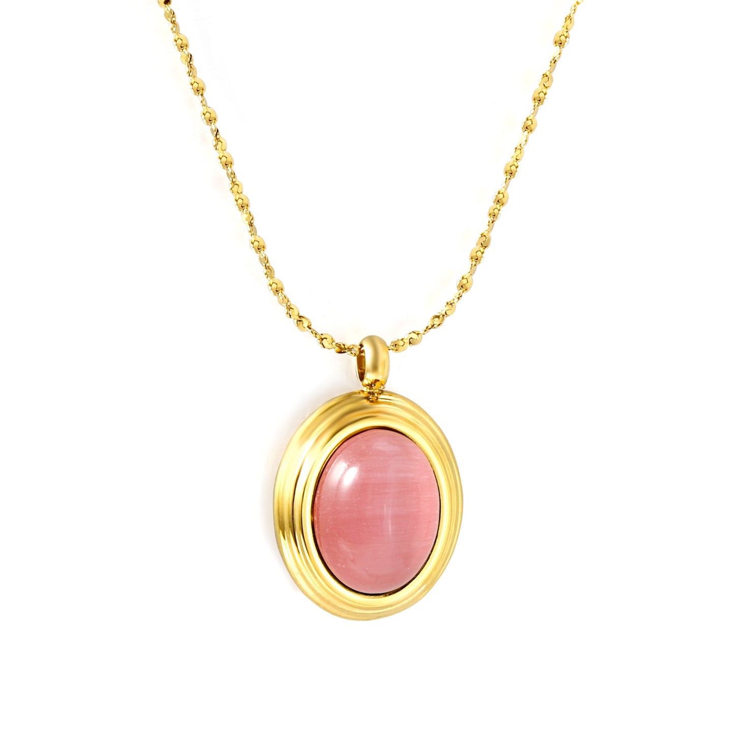 14*17mm oval with white/rose cat's eye/tiger's eye pendant 40+5cm+6mm round necklace gold color