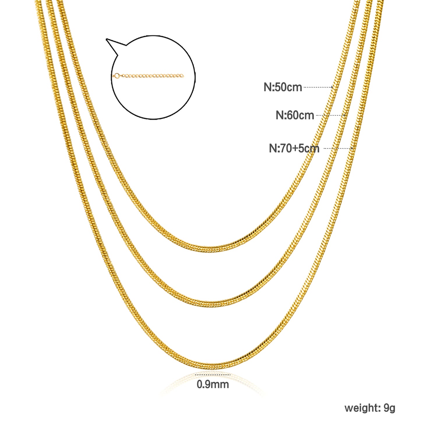 Bulk Gold-Tone Stainless Steel Snake Chain Necklace (0.9mm) – Wholesale Jewelry for Retailers & Resellers