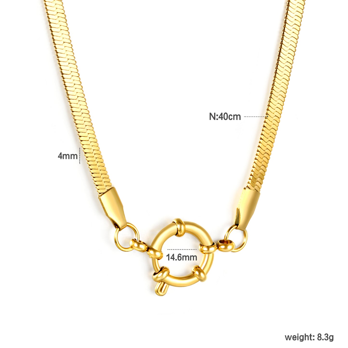 ✨ Wholesale Gold Stainless Steel Necklace Set - 5mm Flat Snake Chain (43cm) & 4mm Cable Chain (40cm) w/ 14.1mm-14.6mm Clasps