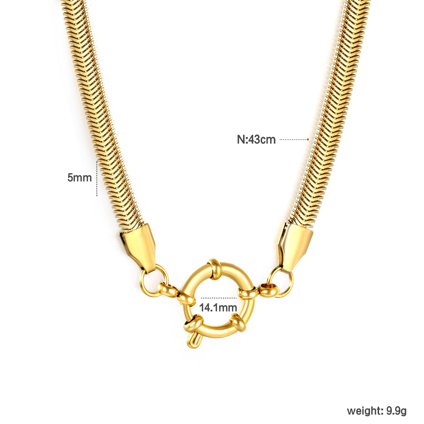 ✨ Wholesale Gold Stainless Steel Necklace Set - 5mm Flat Snake Chain (43cm) & 4mm Cable Chain (40cm) w/ 14.1mm-14.6mm Clasps