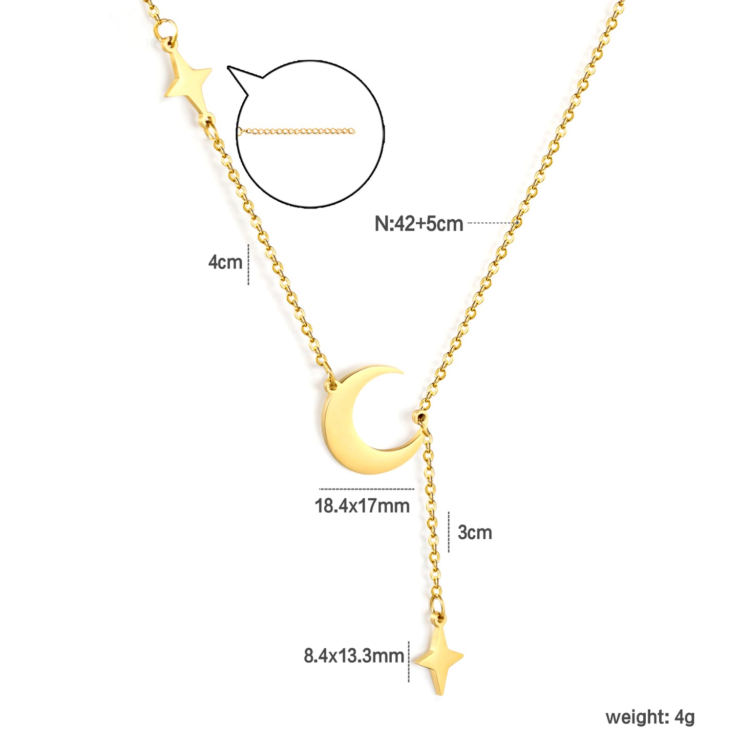✨ Celestial Charm Necklace Wholesale 4cm Tassel + Moon & Star Pendants | Adjustable 42+5cm Chain | Dual-Tone Options