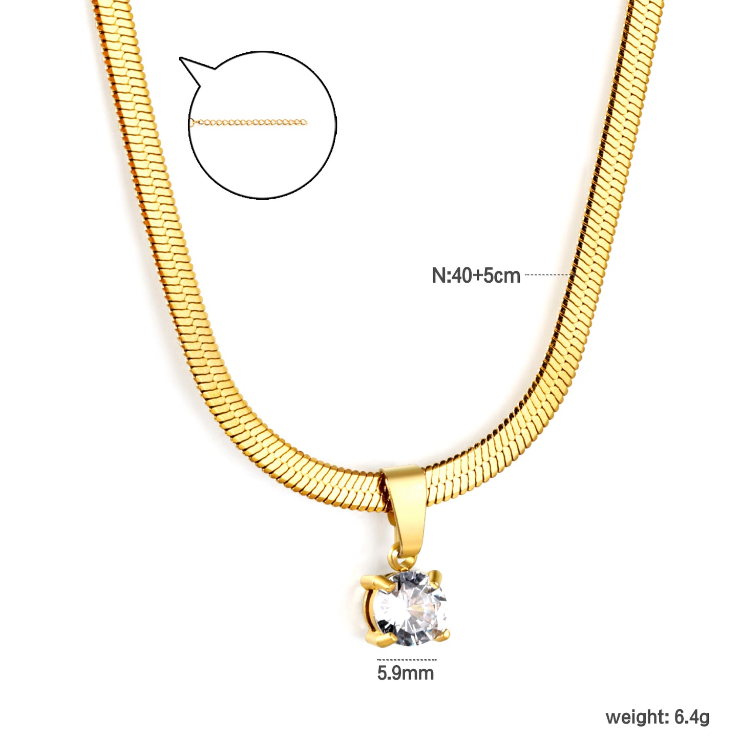 ✨ Wholesale Gold Necklace Set - 5.9mm White Zircon & 11.5x10.6mm Black Heart Pendants | 3.2mm/3.3mm Blade Chains 40+5cm