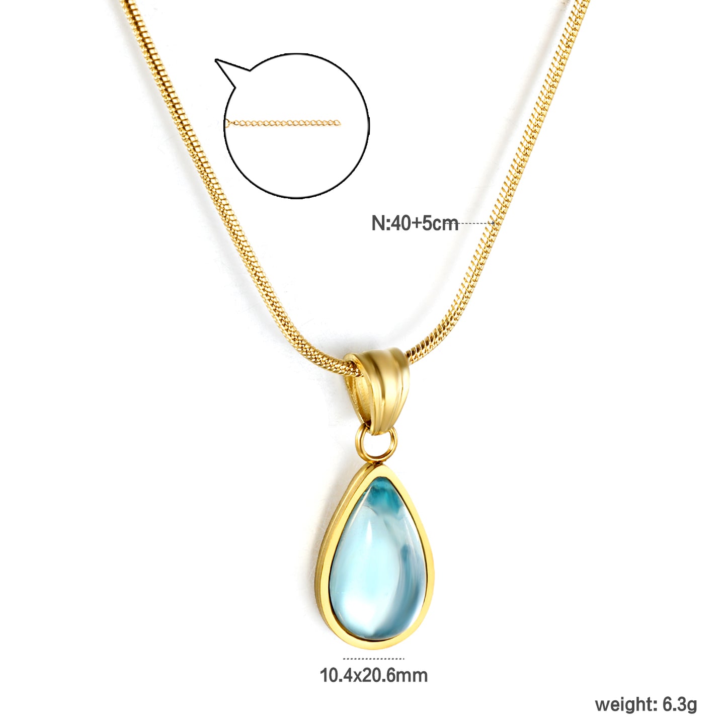 ✨ Wholesale Blue & Green Teardrop Necklace Set - 10.4x20.6mm & 10.2x18.6mm Crystal Pendants | 1.2mm Snake Chains 40+5cm (6.3g)