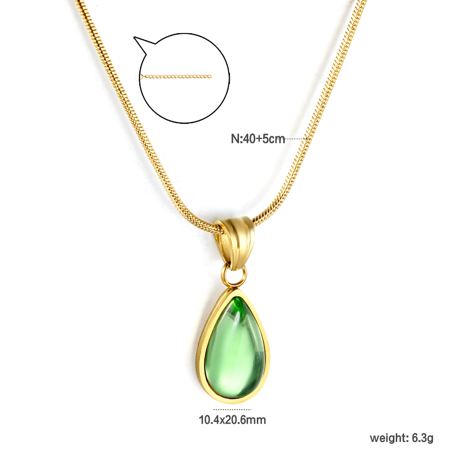 ✨ Wholesale Blue & Green Teardrop Necklace Set - 10.4x20.6mm & 10.2x18.6mm Crystal Pendants | 1.2mm Snake Chains 40+5cm (6.3g)