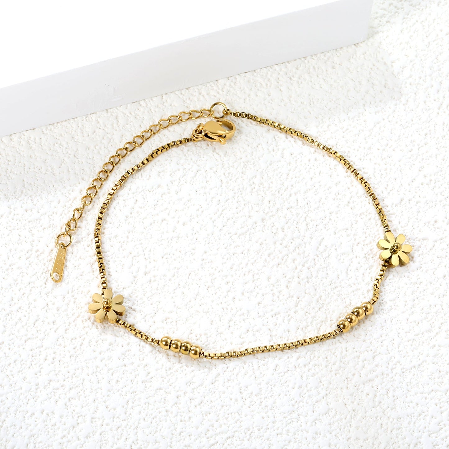 3mm*8 steel beads+7.8mm*2 seven petal flowers anklet 1.2mm*20+5cm