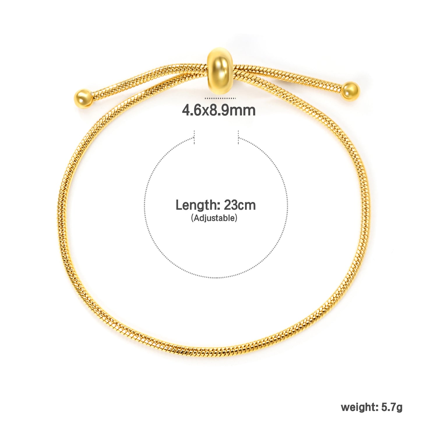 ✨ Wholesale Gold Stainless Steel Hollow Circle Bracelet - 4.6x8.9mm Links | Adjustable 23cm (5.7g)