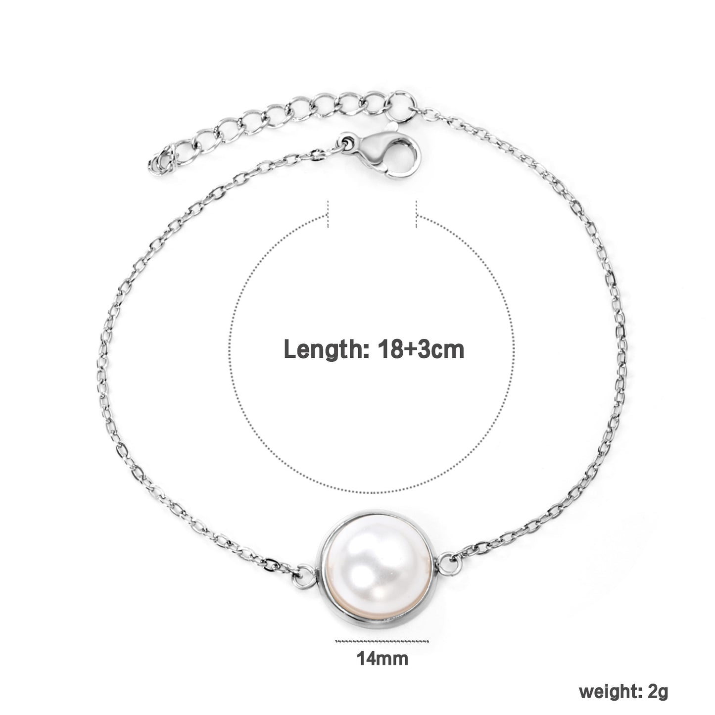 Stainless Steel Steel-Colored 12mm&14mm Round Bracelets with Half Pearl - 16+3cm, Wholesale Offer