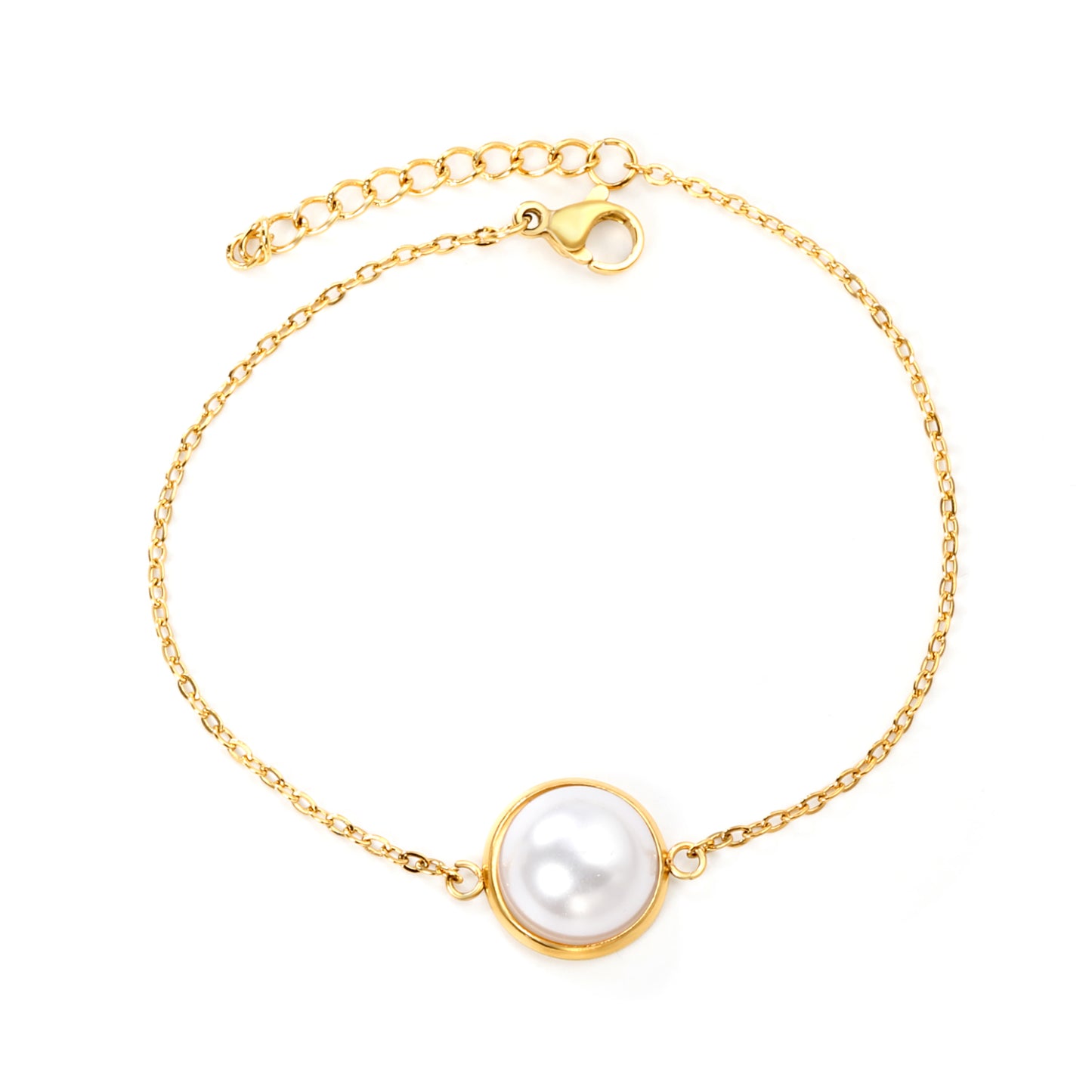 Stainless Steel Steel-Colored 12mm&14mm Round Bracelets with Half Pearl - 16+3cm, Wholesale Offer