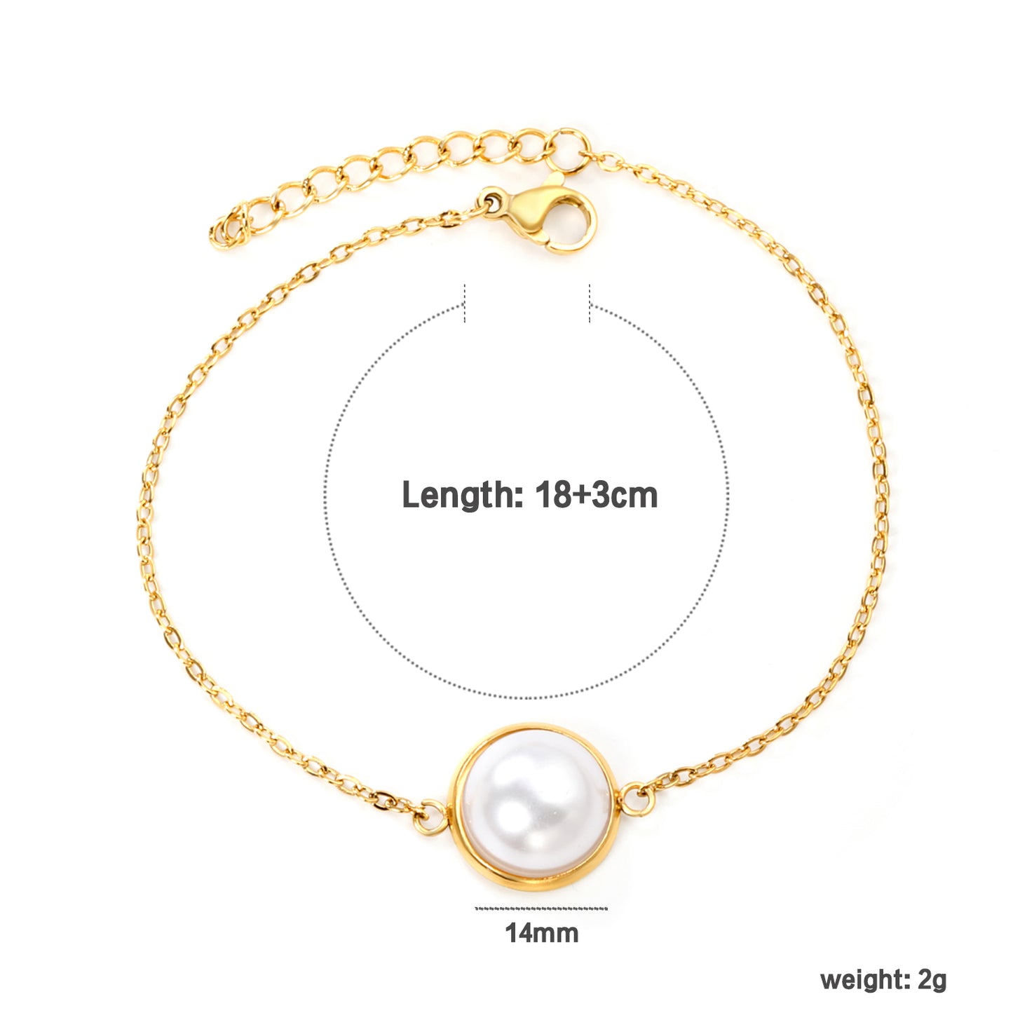 Stainless Steel Steel-Colored 12mm&14mm Round Bracelets with Half Pearl - 16+3cm, Wholesale Offer