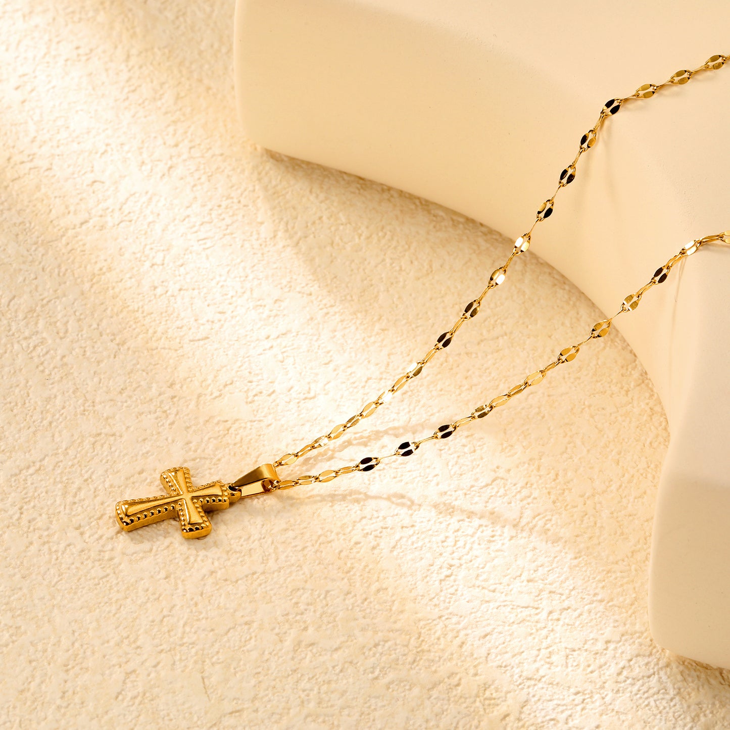 ✨Wholesale Gold Cross Necklace Set 3-Piece Layered (5-31.3mm) + 18.8mm Crucifix | 40+5cm & 45+5cm Chains | Stainless Steel Bulk