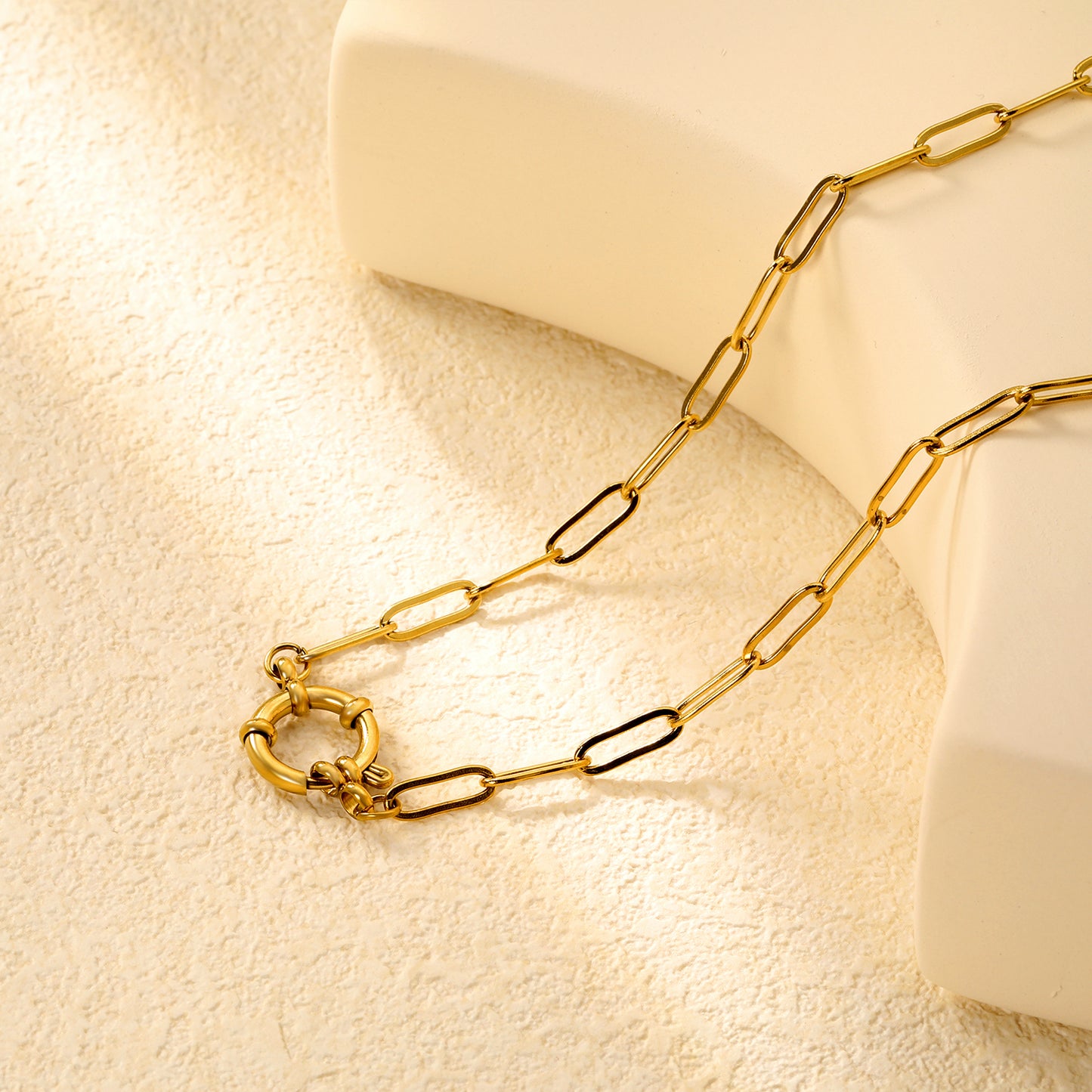 ✨ Wholesale Gold Stainless Steel Necklace Set - 5x7mm O-Link Chain & 4x12mm Long Flat Cross Chain (40cm)