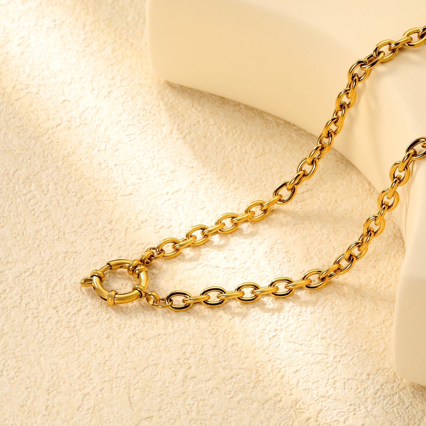 ✨ Wholesale Gold Stainless Steel Necklace Set - 5x7mm O-Link Chain & 4x12mm Long Flat Cross Chain (40cm)