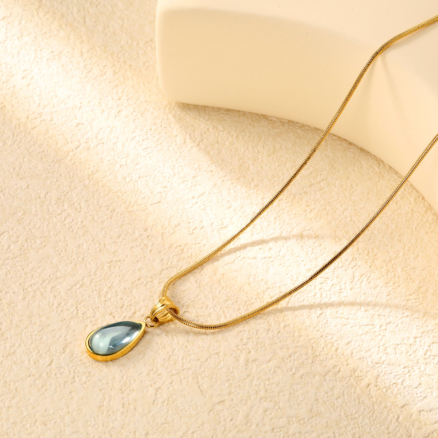 ✨ Wholesale Blue & Green Teardrop Necklace Set - 10.4x20.6mm & 10.2x18.6mm Crystal Pendants | 1.2mm Snake Chains 40+5cm (6.3g)