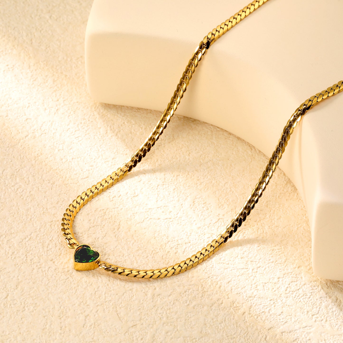 ✨ Wholesale Gold Love Necklace Set - 12.2mm White Zircon & 9.5mm Green Zircon Heart Pendants | 4mm Dragon Chains 40+5cm (11.2g)