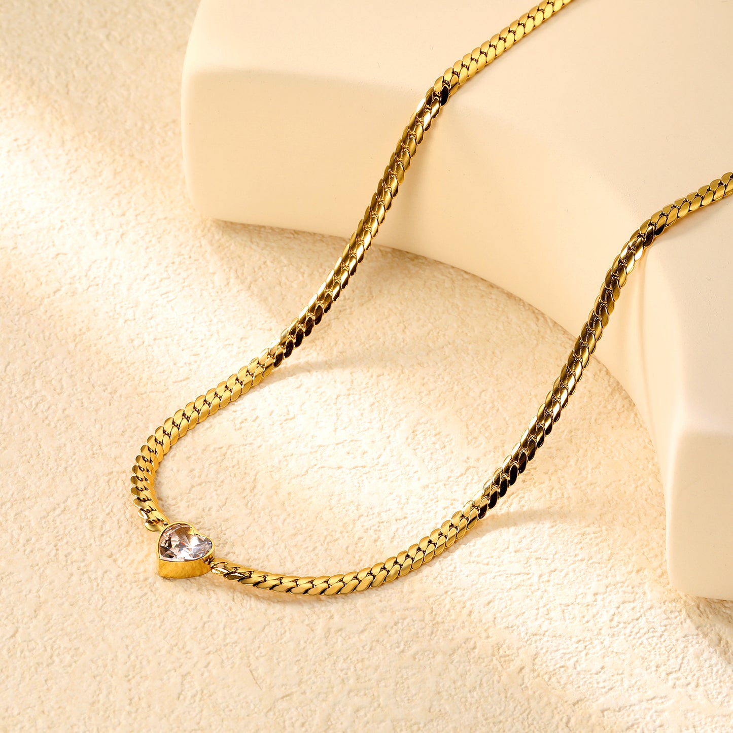 ✨ Wholesale Gold Love Necklace Set - 12.2mm White Zircon & 9.5mm Green Zircon Heart Pendants | 4mm Dragon Chains 40+5cm (11.2g)