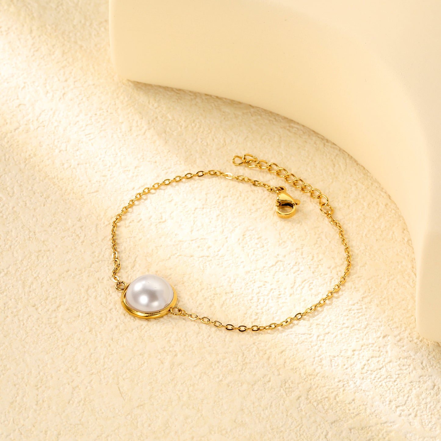 Stainless Steel Steel-Colored 12mm&14mm Round Bracelets with Half Pearl - 16+3cm, Wholesale Offer