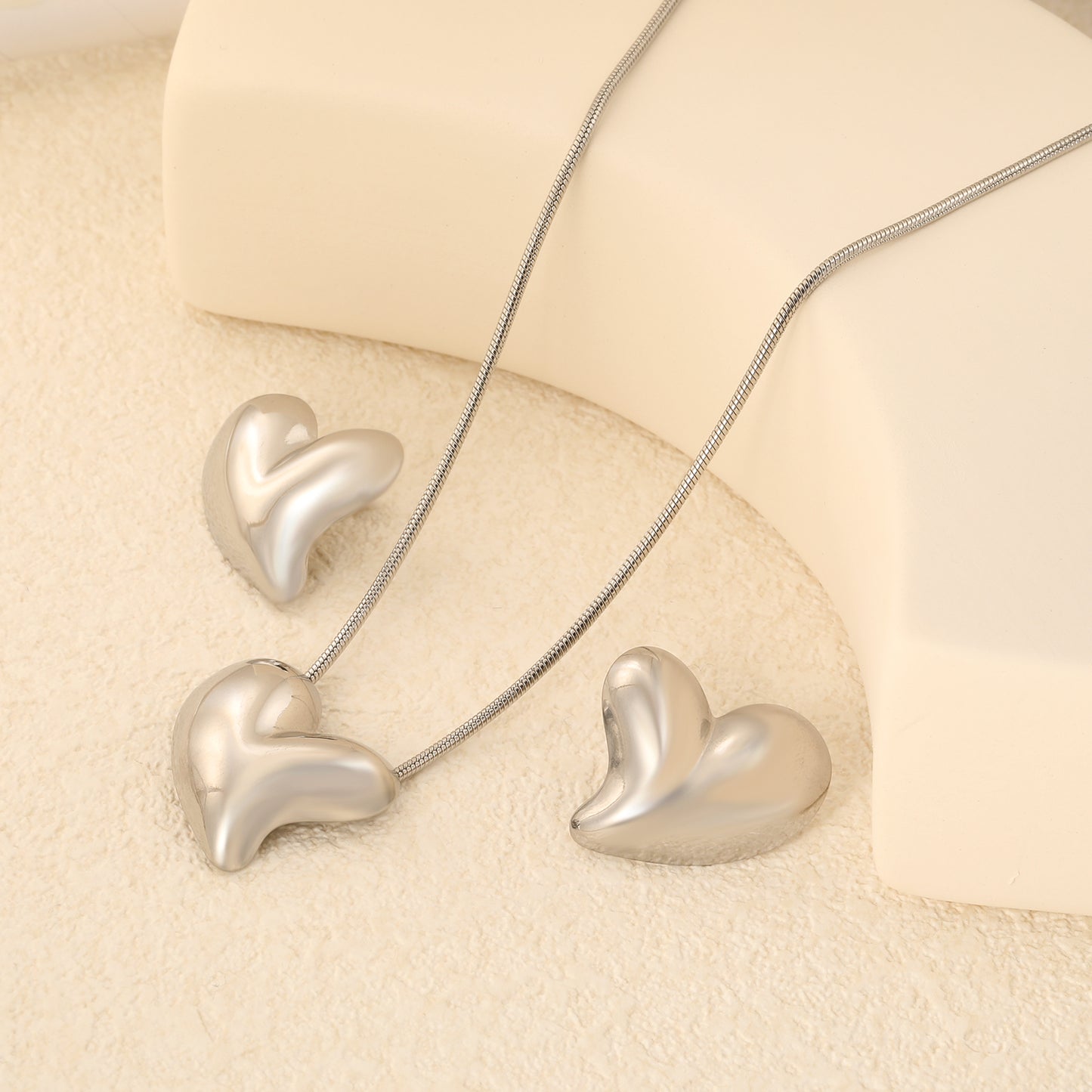 ✨ Jumbo Heart Jewelry Set (27x27.3mm) Wholesale Stainless Steel Earrings + Pendant | Heavy 1.6mm Chain 43+5cm | 3 Color Options