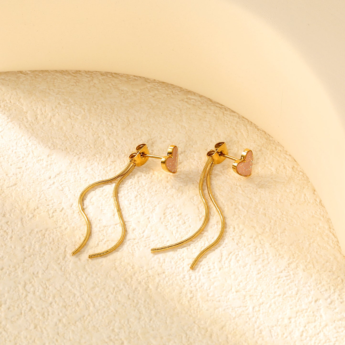 ✨ Trendy Tassel Heart Earrings Wholesale Pink Enamel & Gold Chain | Lightweight 1.7g | Hypoallergenic Ear Jewelry