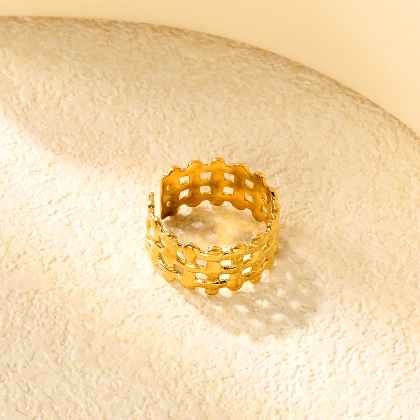 11.8mm Gold Stainless Steel Open Ring - Adjustable (2.8g) - Bulk Wholesale Jewelry (10/50/100pcs) - Hypoallergenic Statement Ring