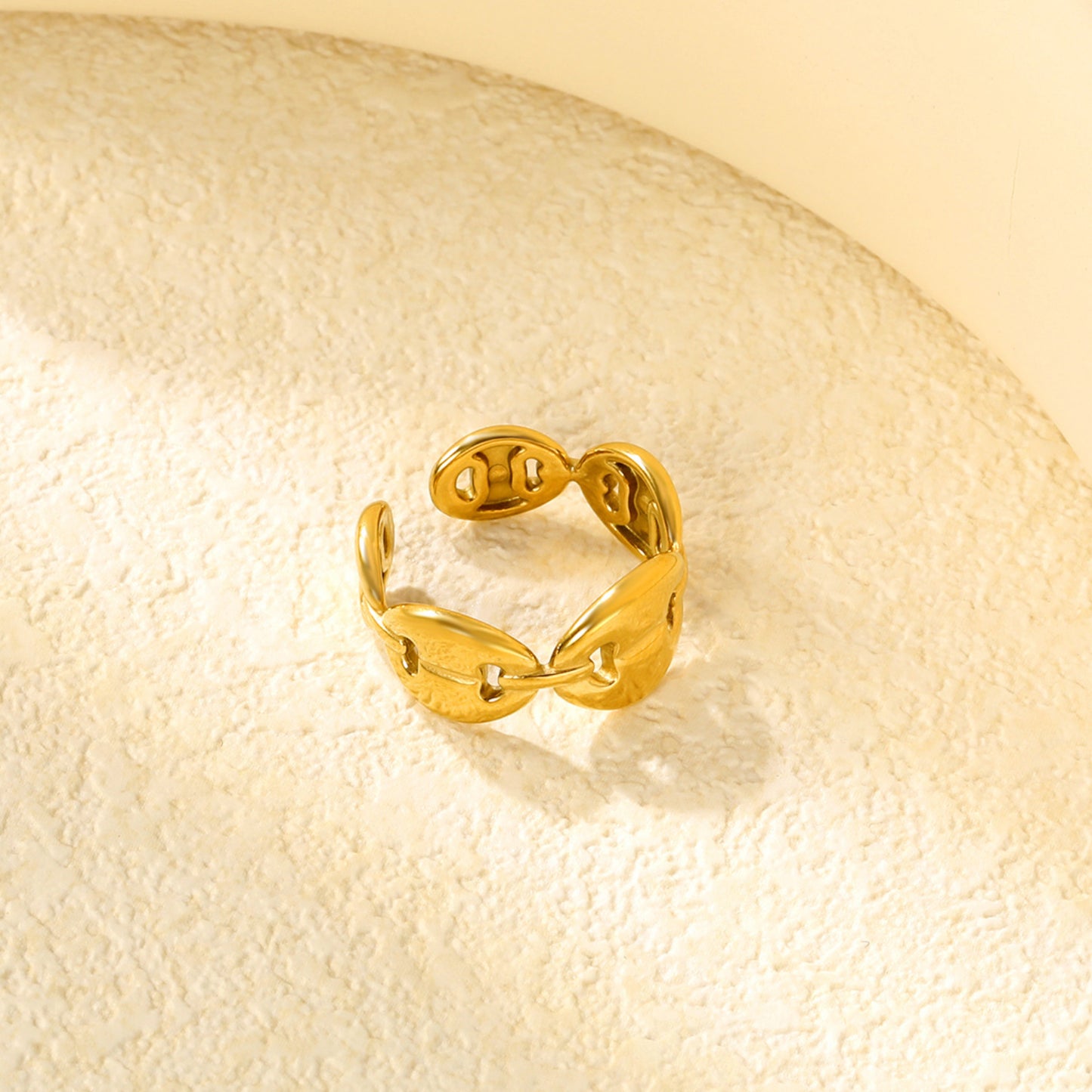 ✨ Wholesale Stainless Steel Open Ring - Gold Tone Adjustable Size 8 (10mm Height, 2.8g)