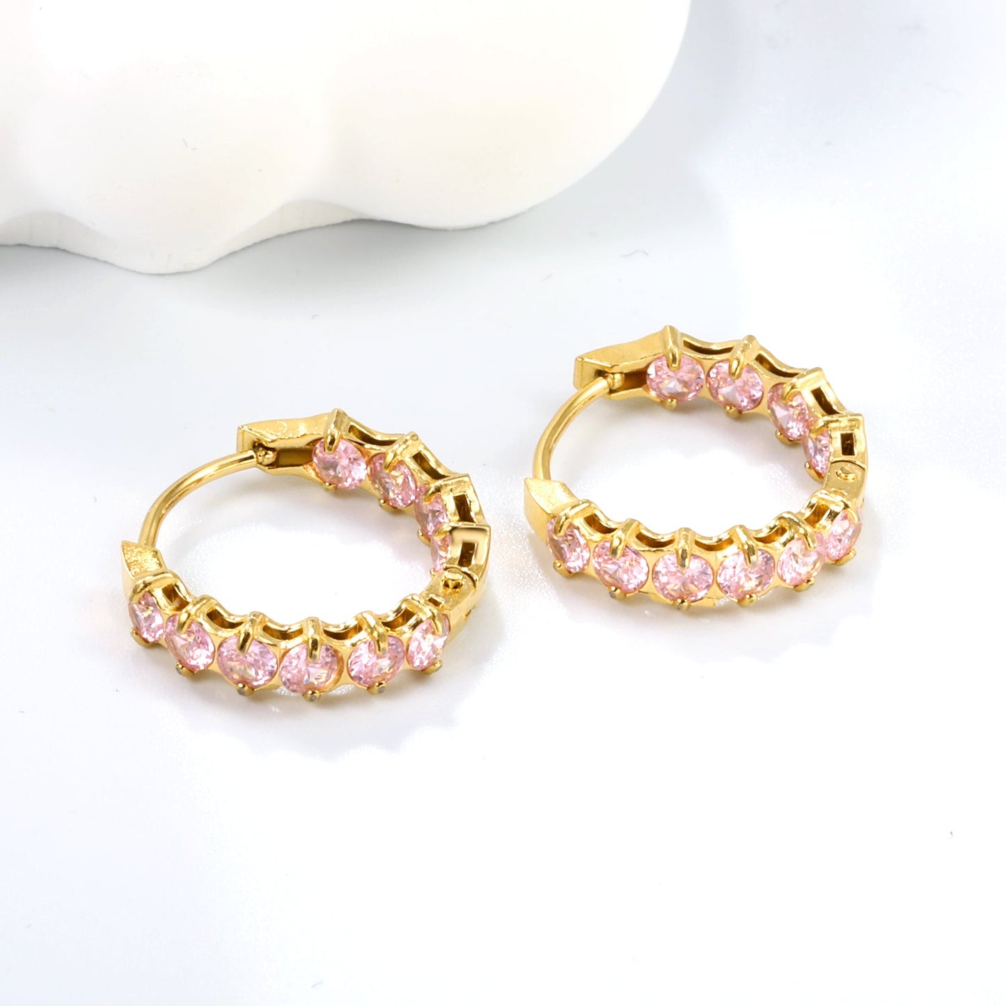 Thick 2.4*Wide 4.2*I.D. 14mm Ear Clips with rounded white/purple/pink zirconium steel/golden color