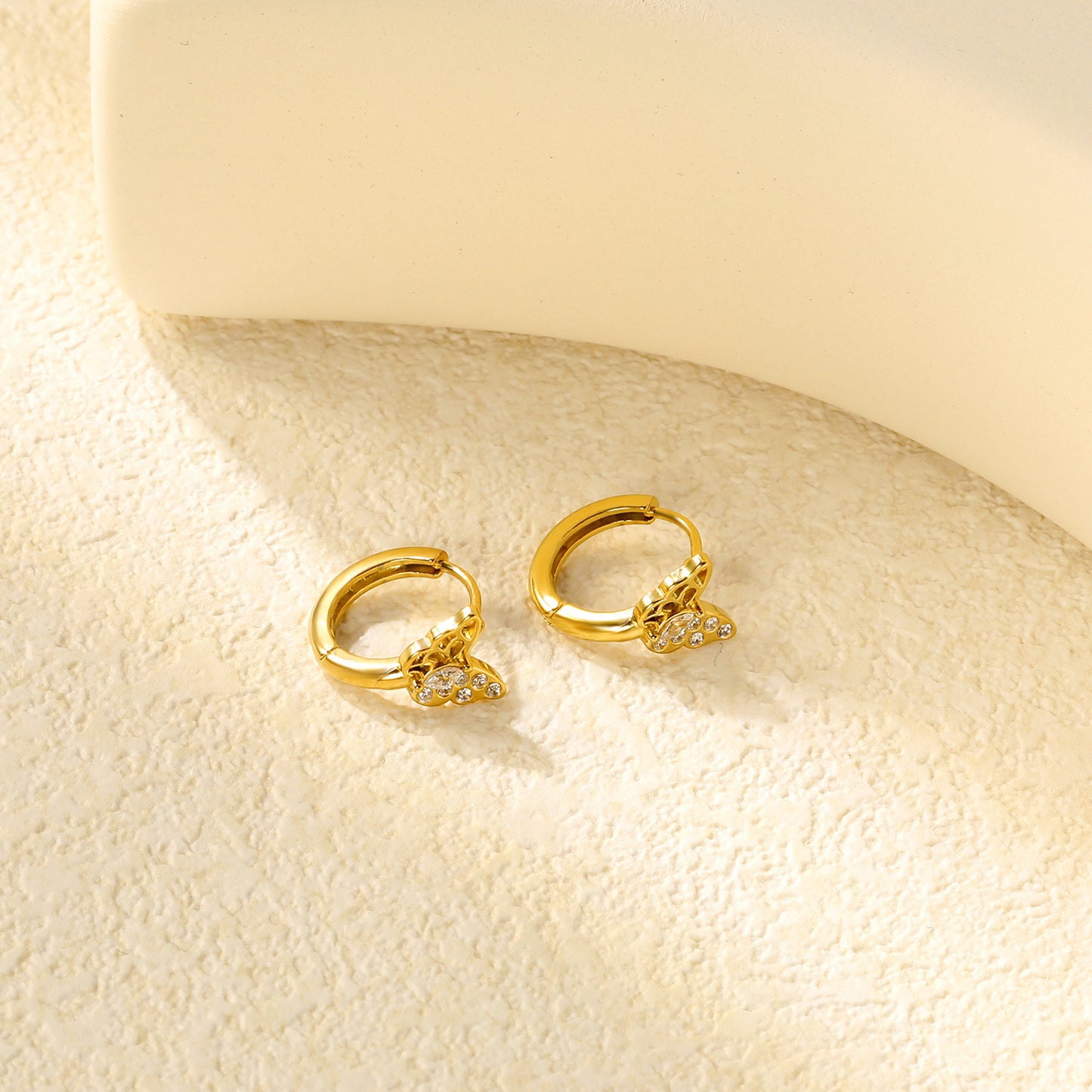 Wholesale Nature-Inspired Earrings – Butterfly & Bee Designs with White Zircon/Czech Glass (Gold Stainless Steel, 2.2mm French Hook)