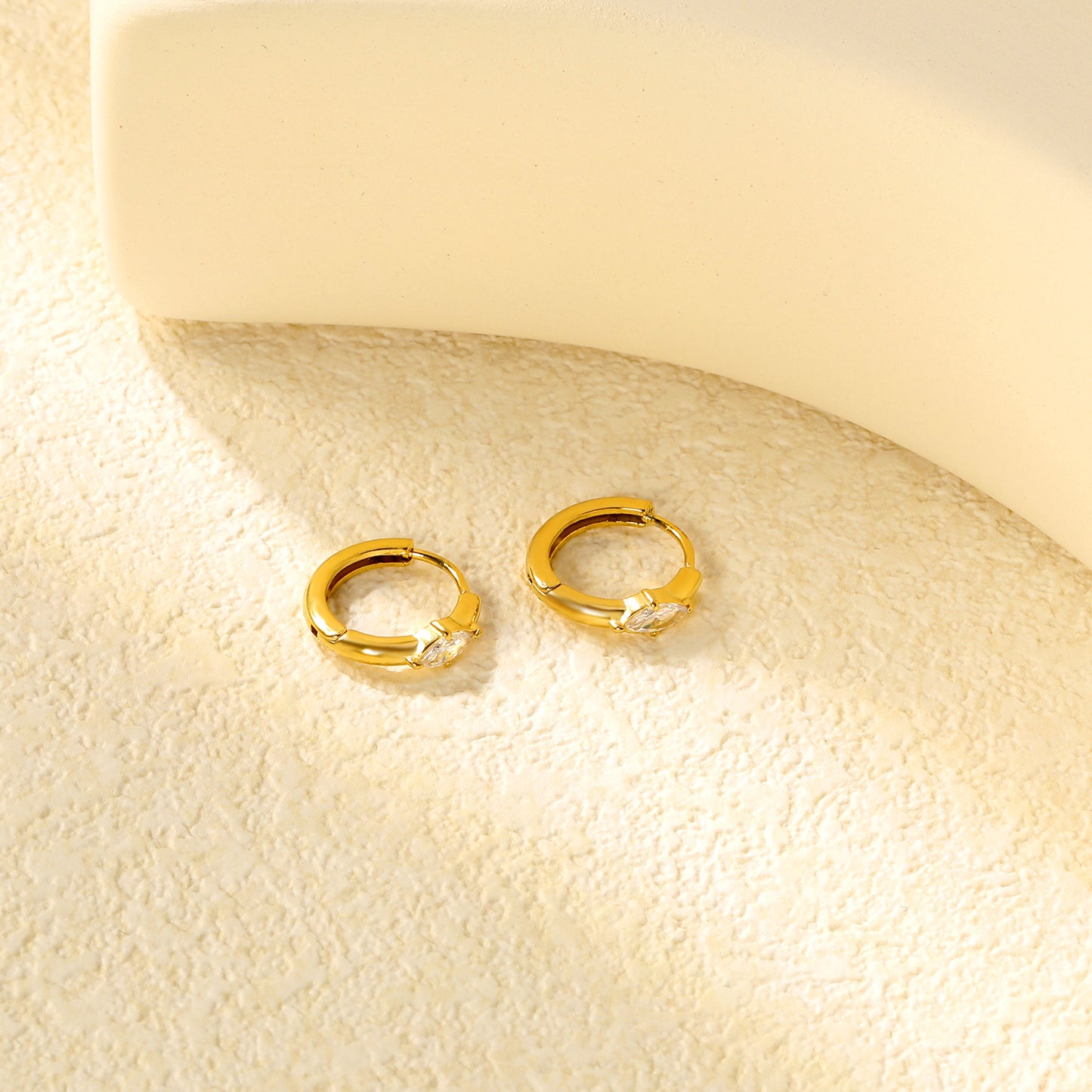 Bulk 4.2x8mm Three Angled Square Zircon Earrings | 2.2mm 10mm Inner Diameter Hook | Gold Plated Stainless Steel Fashion Jewelry