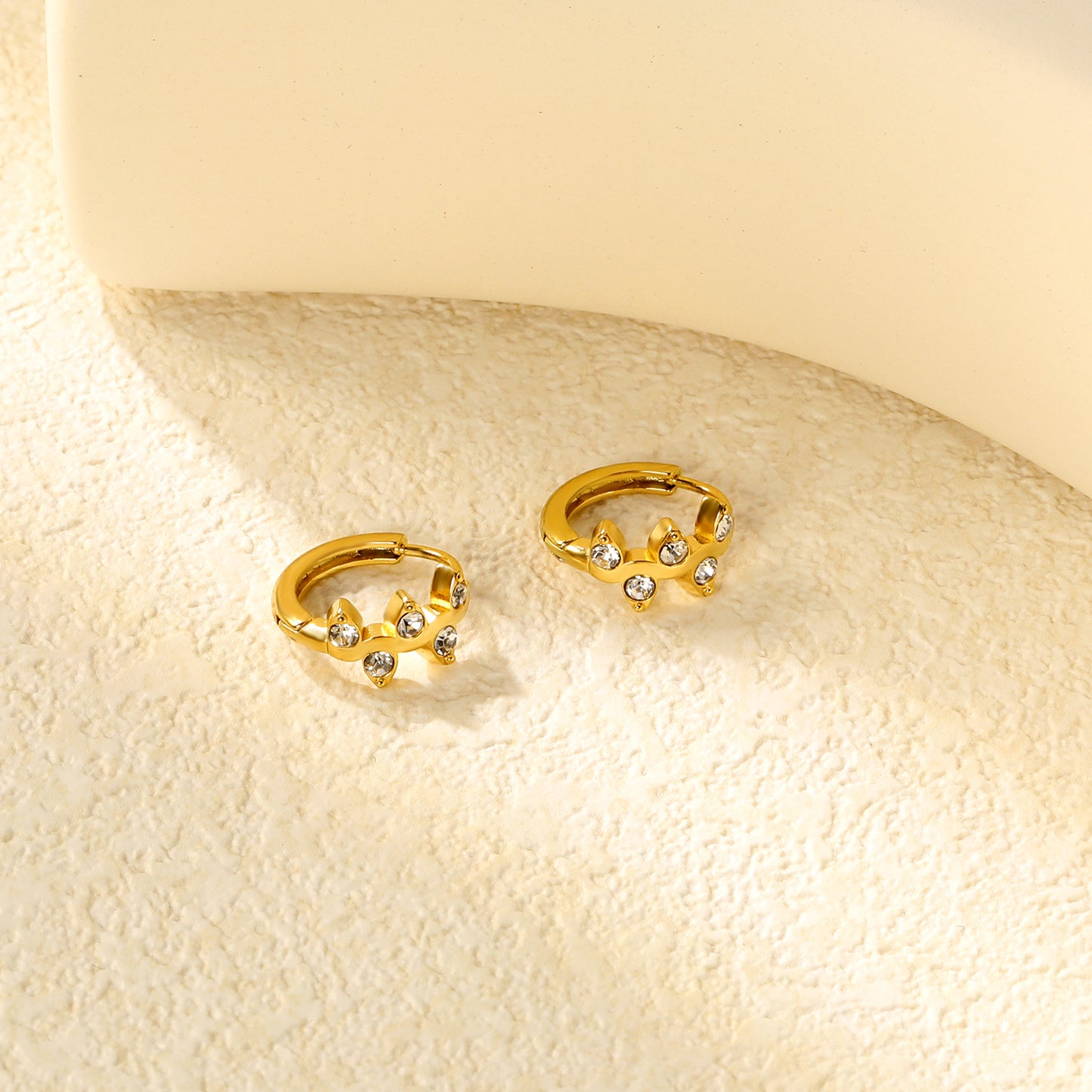 Bulk 4.2x8mm Three Angled Square Zircon Earrings | 2.2mm 10mm Inner Diameter Hook | Gold Plated Stainless Steel Fashion Jewelry