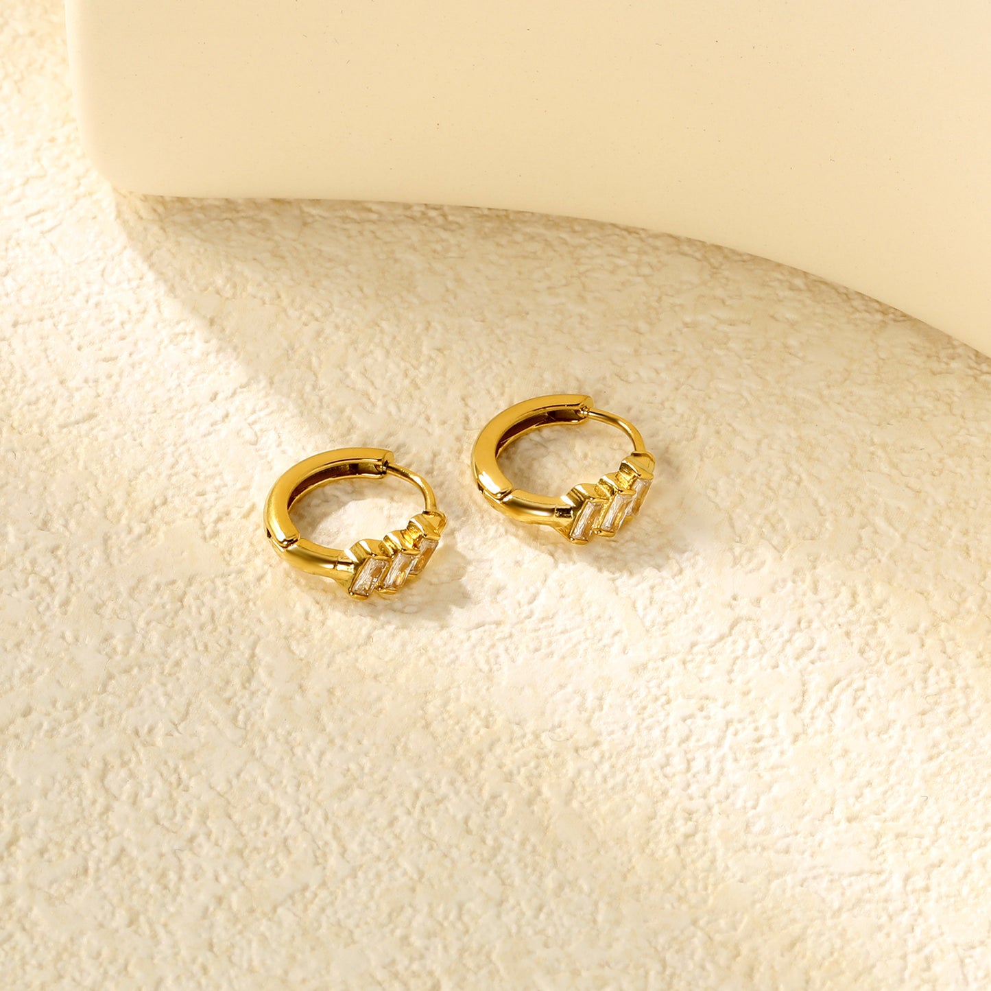 Bulk 4.2x8mm Three Angled Square Zircon Earrings | 2.2mm 10mm Inner Diameter Hook | Gold Plated Stainless Steel Fashion Jewelry