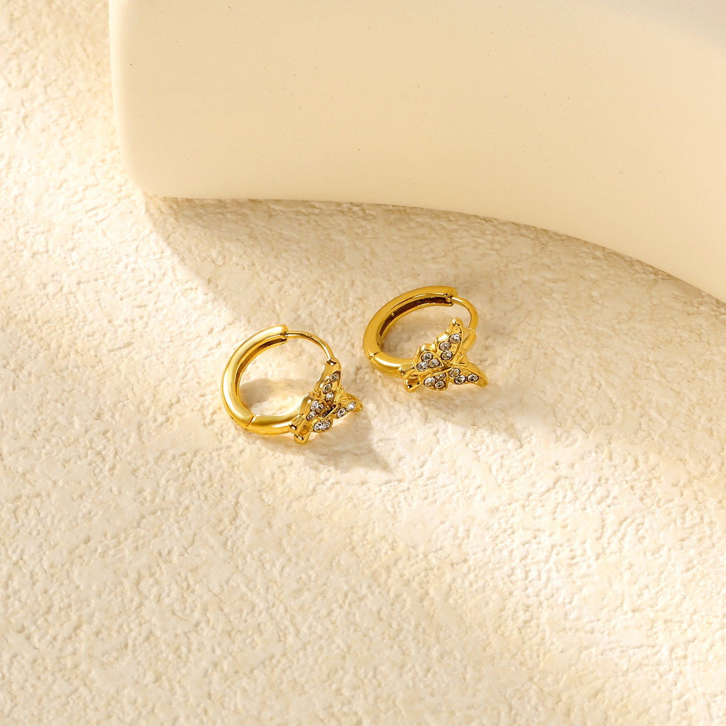 Wholesale Nature-Inspired Earrings – Butterfly & Bee Designs with White Zircon/Czech Glass (Gold Stainless Steel, 2.2mm French Hook)