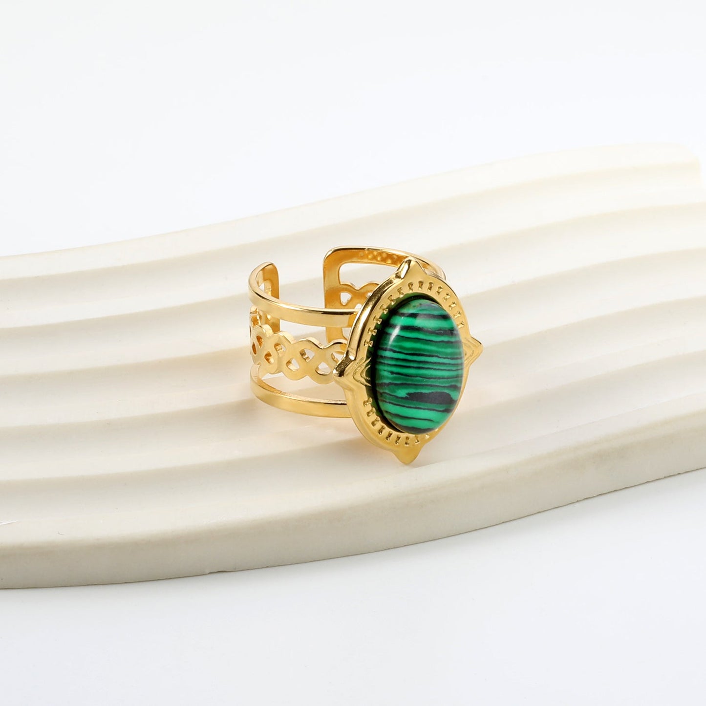 Open Oval Band with Green Turquoise Ring