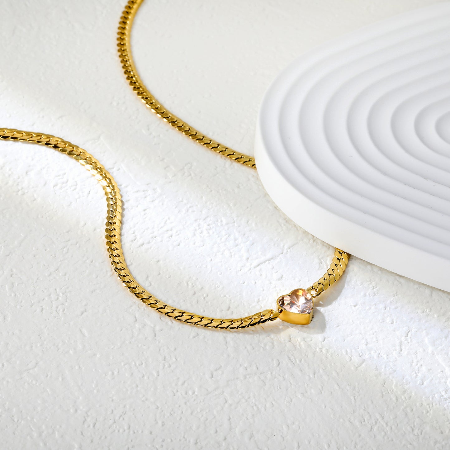 ✨ Wholesale Gold Love Necklace Set - 12.2mm White Zircon & 9.5mm Green Zircon Heart Pendants | 4mm Dragon Chains 40+5cm (11.2g)